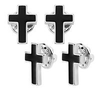 AHANDMAKER 4Pcs Cross Lapel Pin for Men, Black Brass Enamel Faith Cross Pin Brooches, Suit Collar Accessories Decorative Jewelry Pins for Clothes Coats Sweaters Hats Backpacks Gifts