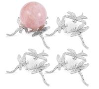 AHANDMAKER 4Pcs Dragonfly Crystal Ball Stand Silver Globe Sphere Holder Lensball Base Globe Stone Display Rack Ornaments for Rocks Marbles Tennis Collections Table Desktop Home Decor