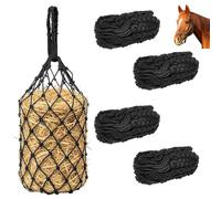 AHANDMAKER 4Pcs Hay Nets for Horses Slow Feed Hay Bag 35 Inch Length Strong Load-Bearing Feed Bag Hanging for Horses Goats Sheep Donkey Trailer Stable, Black