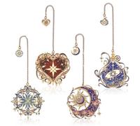 AHANDMAKER 4Pcs Metal Bookmarks Set for Women Reading, Fantasy Star Moon and Sun Hollow Bookmarks with Chain Golden Iron Magic Theme Reading Accessories for Book Lovers Writers Readers Gifts