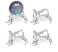 AHANDMAKER 4Pcs Metal Butterfly Crystal Ball Stand Silver Sphere Holder Lensball Base Globe Stone Display Rack Ornaments for Rocks Marbles Tennis Collections Table Desktop Home Decor