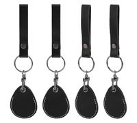 AHANDMAKER 4pcs RFID Key Fob Holder Leather Smart Key Protective Keychain with Carabiner Clip for Access Cards NFC Tags Entry Access Control Car Pocket Key Fobs Accessories,Black