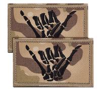 AHANDMAKER 4Pcs Shaka Hand Patch, Funny Embroidered Skeleton Hand Shaka Tactical Patches with Hook and Loop Fastener Skull Finger Sign Applique for Backpacks Jeans Jackets Clothes Hats, Burlywood