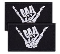 AHANDMAKER 4Pcs Shaka Hand Patch, Funny Embroidered Skeleton Hand Shaka Tactical Patches with Hook and Loop Fastener Skull Finger Sign Applique for Backpacks Jeans Jackets Clothes Hats, Black