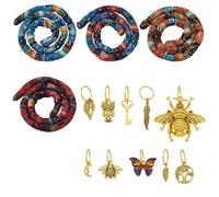 AHANDMAKER 4Pcs Spiral Lock Hair Tie with 10Pcs Gold Braids Charms, Colorful Long Dreadlock Accessories Iron Wire Embedded Bendable Ponytail Holders for Women and Men with Thick Curly Hair