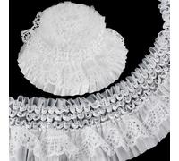 AHANDMAKER 5.5 Yards Gorgeous Elastic Ruffle Trim 3 Inch Wide Double Layer Pleated Lace Ribbon Wave Edge Lace Trim for Sewing Making Craft Party Birthday Dress Cloth DIY Supplies, White