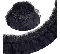AHANDMAKER 5.5 Yards Gorgeous Elastic Ruffle Trim 3 Inch Wide Double Layer Pleated Lace Ribbon Wave Edge Lace Trim for Sewing Making Craft Party Birthday Dress Cloth DIY Supplies, Black