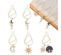 AHANDMAKER 5 Pcs 5 Styles Celestial Tarot Moon Sun Star Bookmark Gold Paper Clips Book Marking Office Supplies Accessories Astrology Lovers Romance Witchy Mystical Literature Fans Birthday Gifts