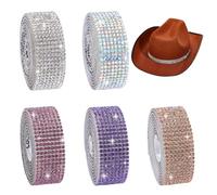 AHANDMAKER 5 Rolls 5 Yard Rhinestone Cowboy Hat Bands 5 Colors Bling Hat Accessory 5mm Self Adhesive Crystal Strips for Women Cap Belt Bling Western Cowgirl Hat Jewelry Accessories for Cap Men
