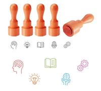 AHANDMAKER 5 Styles Brainstorm & Idea Wooden Rubber Stamp, Brain, Book Patterns Round Rubber Stamp for DIY Making Scrapbooking Card Stamping Pottery Clay Crafting