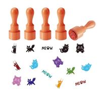 AHANDMAKER 5 Styles Cartoon Cat Patterns Wooden Rubber Stamps, Cute Cat and Claw Round Handle Stamps Mini Decorative Wooden Stamp for DIY Crafting Scrapbooking Card Making Letter Diary Decoration