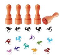 AHANDMAKER 5 Styles Dragon Decorative Stamps Fairy Tale Dragon Pattern Mini Wooden Rubber Stamp for Scrapbooking Card Making Planner Decal