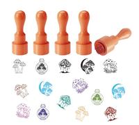 AHANDMAKER 5 Styles Egg Stamps, Cartoon Mushroom Pattern Mini Wooden Rubber Stamp for Fresh Eggs Unique Designs Egg Drawing Stamps for Eggs Famers and Chicken Owners Scrapbooking Card Making Planner