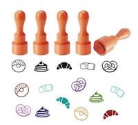 AHANDMAKER 5 Styles Food Theme Mini Wooden Rubber Stamps, Baked Goods Round Handle Stamps Donut Cake Croissant Bread Pretzel Patterns Wood Stamp for DIY Crafting Scrapbooking Card Making Planner