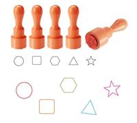 AHANDMAKER 5 Styles Geometric Shapes Wooden Rubber Stamp, Circle Square Hexagon Triangle Star Patterns Round Stamps for DIY Making Scrapbooking Card Stamping Pottery Clay Crafting