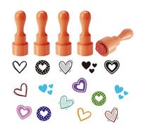 AHANDMAKER 5 Styles Heart Patterns Wooden Rubber Stamps, Love Heart Theme Round Handle Wood Stamps Mini Decorative Wooden Stamp for DIY Crafting Scrapbooking Card Making Valentine's Day Gifts