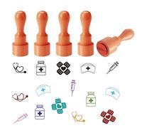AHANDMAKER 5 Styles Mini Happy Nurses Day Wooden Rubber Stamp, Medical Theme Stamps for Medical Doctor Nurse Card DIY Making Scrapbooking Stamping Pottery Clay Crafting