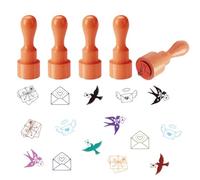 AHANDMAKER 5 Styles Mini Wooden Rubber Stamps, Carrier Pigeon Letter and Envelope Patterns Round Handle Stamps Decorative Wooden Stamp for DIY Crafting Scrapbooking Card Making Diary Decoration