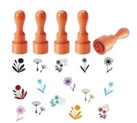 AHANDMAKER 5 Styles Mini Wooden Rubber Stamps, Dandelion Patterns Round Handle Stamps Plant Theme Decorative Wooden Stamp for DIY Crafting Scrapbooking Card Making Planner Diary Decoration