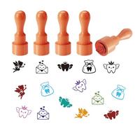 AHANDMAKER 5 Styles Mini Wooden Rubber Stamps, Tooth Fairy Cute Tooth Patterns Round Handle Stamps Dental Health Theme Decorative Wood Stamp for DIY Crafting Scrapbooking Card Making Planner