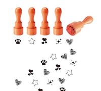 AHANDMAKER 5 Styles Patterns Wooden Rubber Stamp 2/3 Inch Small Mini Stamps Star, Heart, Claw Round Rubber Stamps Cute Wooden Rubber Stamp for DIY Making Scrapbooking Card Stamping Crafting