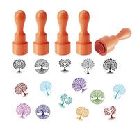 AHANDMAKER 5 Styles Simple Tree Patterns Wooden Rubber Stamps, Tree of Life Round Handle Wood Stamps Mini Decorative Wooden Stamp for DIY Crafting Scrapbooking Card Making Letter Diary Decoration