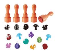 AHANDMAKER 5 Styles Woodland Animal Wooden Rubber Stamp, Forest Fox Hedgehog Squirrel Round Decorative Stamp for DIY Making Scrapbooking Card Stamping Pottery Clay Crafting