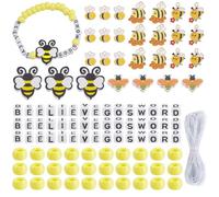 AHANDMAKER 50 Sets Bee Bible Theme Bracelet Making Kit Gods Word Letter Charm Bee VBS Magnified Craft DIY Honey Sunday School Crafts Supplies for Party Favors Birthday Gifts Creative Fun