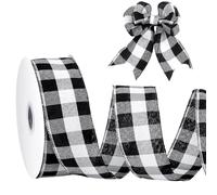 AHANDMAKER 50 Yards Black and White Check Ribbons, 2-1/2 inches Wide Buffalo Plaid Ribbon, Grided Wire Edge Ribbon for Gift Wrapping, Big Bow, Wreath, Home Decoration, Outdoor Decoration