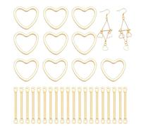 AHANDMAKER 50Pcs 2 Styles Real 14K Gold Plated Linking Rings, Brass Heart Connector Charms, 2-Hole Stick Strip Bar Links, Open Bezels for Bracelets Necklace DIY Crafts Jewelry Making