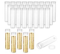 AHANDMAKER 50pcs Coin Storage Tubes 33mm Diameter Half Dollar Coin Cases Clear Plastic Sturdy Storage Tubes with Screw-On Caps for Collecting Supplies Display Case Party Decor