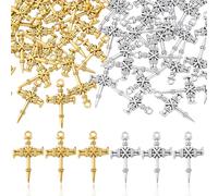 AHANDMAKER 50pcs Cross Pendant Charms Antique Golden/Silver Alloy Crucifix Pendant Vintage Jewelry Findings for Jewelry Making Accessories Earring Bracelet Necklace Keychain DIY Project