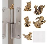 AHANDMAKER 5Pcs Brass Animal Hinge Heads Decorative Topper, Antique Monkey, Squirrel, Sparrow, Rabbit and Cat Statues Vintage Door Hinge Heads with Double Sided Adhesive for Home Office Decor Gifts