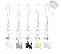 AHANDMAKER 5Pcs Cat Phone Charm Cute Keychain Accessories Kawaii Cat Fish Phone Bag Charms for Purse Wallet Backpack Valentines Day Easter Party Favors Decor 1.77inch (5 Colors)