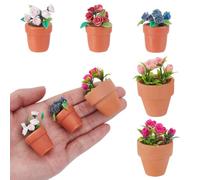 AHANDMAKER 5Pcs Miniature Plants Accessories 1:12 Mini Rose Pot, Garden Potted Model Micro Landscape Decoration for Mini House Tiny Greenery Bonsai Ornament Crafts