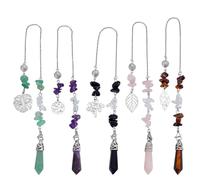 AHANDMAKER 5Pcs Natural Gemstones Pendulum 5 Styles Crystal Dowsing Pendulum Reiki Gemstone Chips Faceted Pointed Spiritual Pendant Leaf Charm for Women Man Divination Wicca Meditation