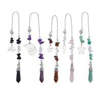 AHANDMAKER 5Pcs Natural Gemstones Pendulum 5 Styles Crystal Dowsing Pendulum Reiki Gemstone Chips Faceted Pointed Spiritual Pendant for Women Man Divination Wicca Meditation