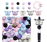 AHANDMAKER 5Pcs Rhinestone Butterfly Focal Beads Gradient Butterfly Bead for Pens 50Pcs Opaque Acrylic and Rainbow Beads for DIY Craft Beadable Pens Jewelry Bracelet Necklace Keychain Making