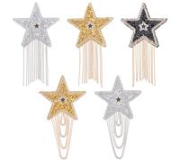 AHANDMAKER 5Pcs Rhinestone Star Tassel Repair Patches, Five-Pointed Star Pattern Patch, Sparkling Rhinestone Applique Patches with Chains, Iron on Patches Tassel Badge for Clothes Dress Pant Hat Bag
