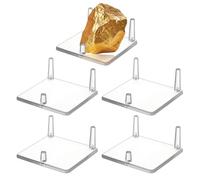 AHANDMAKER 5Pcs Rock Display Stand, 3 Pegs Acrylic Square Display Easel Stands for Geodes, Mineral Holder Small Collectibles Display Stands for Displaying Geodes Rock Mineral Agate Coral