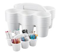 AHANDMAKER 6 Pack Plastic Storage Box Plastic Drink Cup Caddy Holder with Handle 6 Compartments Small Portable Storage Bin Multiuse Table Organizer for Office, Arts, Crafts, Crayon, Marker, Pencil