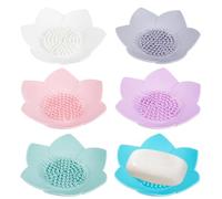 AHANDMAKER 6 Pack Silicone Soap Dishes, 6 Colors Non-Slip Lotus Flower Shape Shower Steamer Tray Self Draining Floral Soap Holders for Shower Bathtub Bathroom Kitchen Sink Countertop Decor