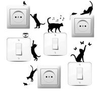 AHANDMAKER 6 Pcs Cat Silhouette Creative Light Switch Stickers, Multicolor Cat Wall Sticker Decals for Light Switch, Outlets, Ledge, Vehicle & Home Art Decor