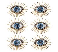 AHANDMAKER 6 Pcs Eye Beaded Patches for Clothes, Blue Evil Eye Sequined Patch Sew on Rhinestone Beaded Applique for Clothes Jackets Jeans Bags