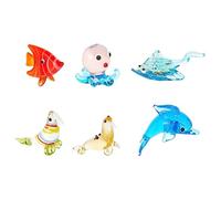 AHANDMAKER 6 Pcs Small Ocean Animal Bird Figurines, 6 Style Sea Animal Ornament for Table Home Decoration, Dolphin Octopus Butterflyfish Glass Display Miniature for Anniversary Birthday Wedding Gift