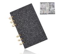 AHANDMAKER 6-Ring Binder Notebook Cover A6 Glitter Black Binder Album Cover with 10 Sheets Photo Sleeves Refillable Folder with Clear Sleeves Notebook Shell Protector Binding Accessories Supplies