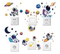 AHANDMAKER 6 Types Astronaut Switch Stickers, Space and Planet Wall Sticker Moon-Light Switch Decals for Light Switch Ceiling Wall Ledge Bedroom Living Room Classroom