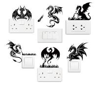 AHANDMAKER 6 Types Evil Dragon Switch Stickers, Flames Wall Sticker Black Dragon Switch Decals for Light Switch Ceiling Wall Ledge Bedroom Living Room Classroom