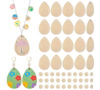 AHANDMAKER 60Pcs 2 Styles Natural Wooden Boho Earring Pendants, Teardrop and Flat Round Charms Earring Blanks, Wood Dangle Pendants for Women Earrings Necklaces Jewelry Making DIY Crafts Gifts