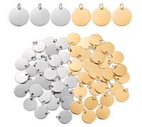 AHANDMAKER 60Pcs 304 Stainless Steel Flat Round Stamping Blanks 2 Color Blank Tag Pendants Metal Jewelry Charms with Jump Rings 15-17mm Engraving Blanks for Bracelet Necklace Making DIY Crafts